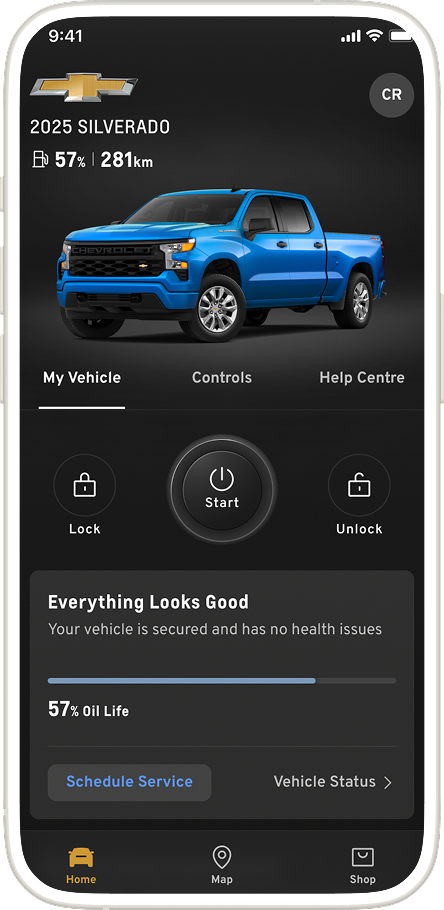 Fonction de démarrage à distance disponible sur l’appli mobile de véhicule OnStar.