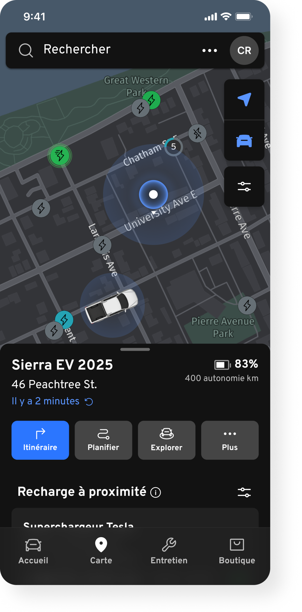 Fonction « Localiser mon véhicule » disponible sur l’appli mobile de véhicule OnStar.