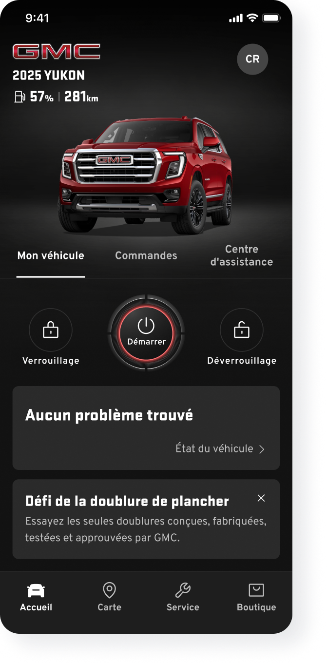 Fonction de démarrage à distance disponible sur l’appli mobile de véhicule OnStar.